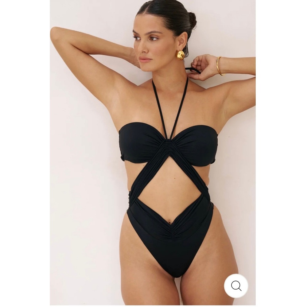 Riot Swim Phoenix One Piece Swimsuit Black Cutout Halter Cheeky Bottom XS